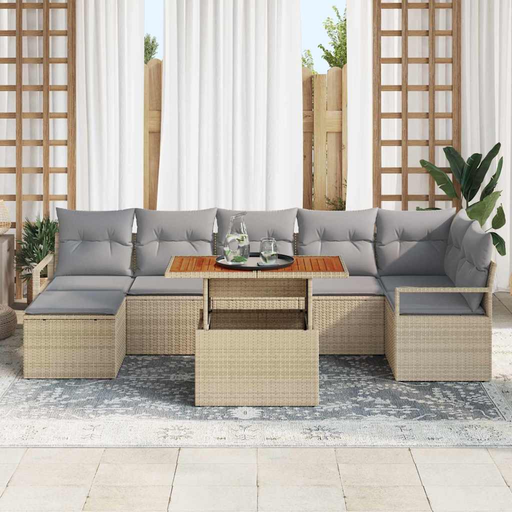 Set Divano da Giardino 8 pcs Beige Poly Rattan