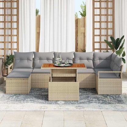 Set Divano da Giardino 8 pcs Beige Poly Rattan