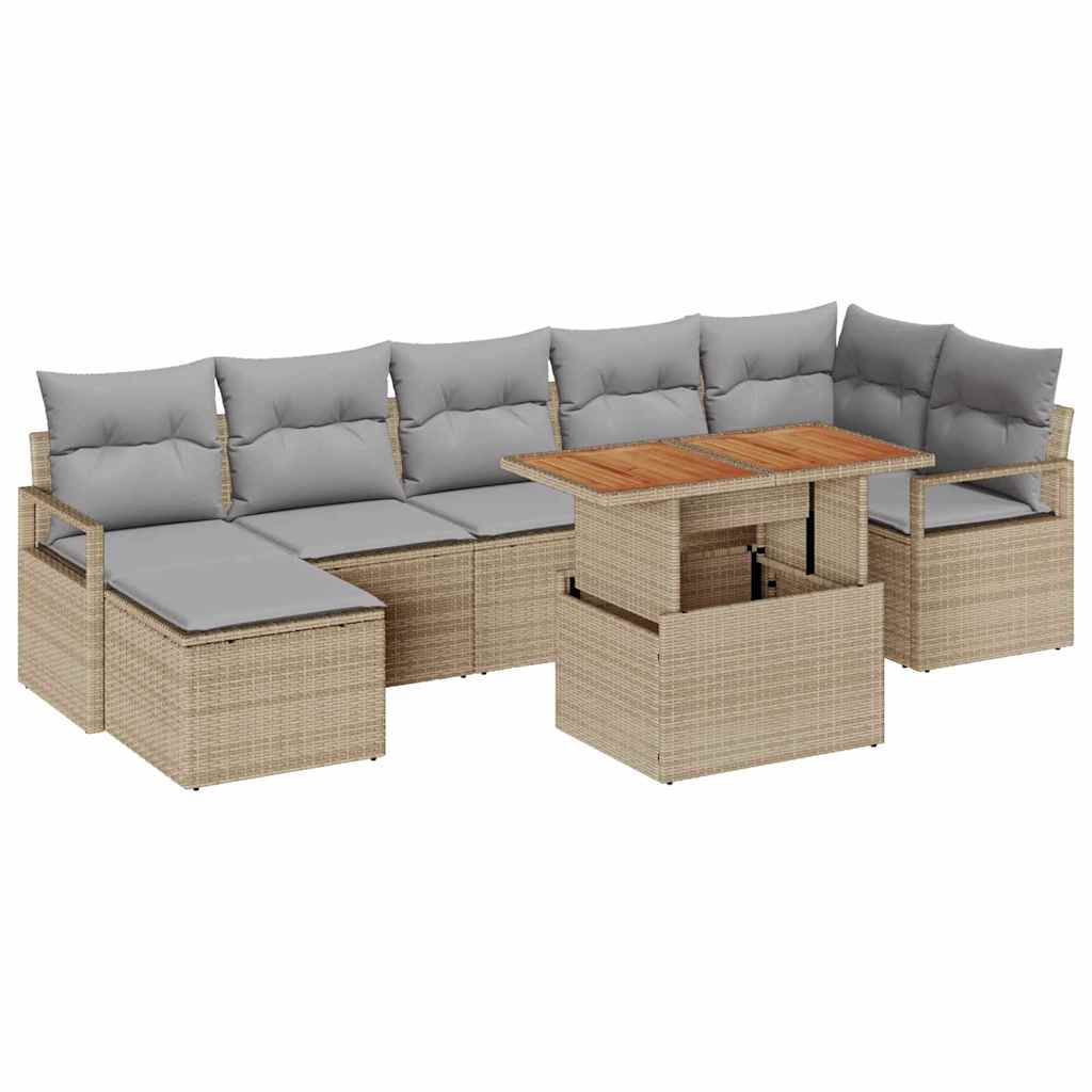 Set Divano da Giardino 8 pcs Beige Poly Rattan