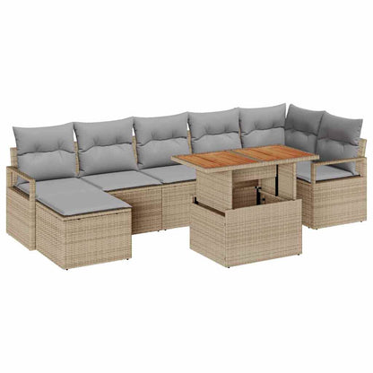 Set Divano da Giardino 8 pcs Beige Poly Rattan