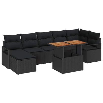 Set Divano da Giardino con archiviazione 8 pcs Nero Poly Rattan
