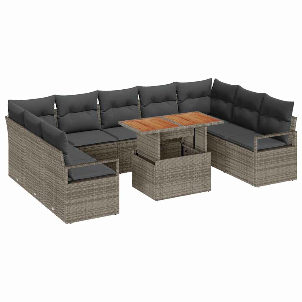 Set Divano da Giardino 10 pcs Grigio Poly Rattan