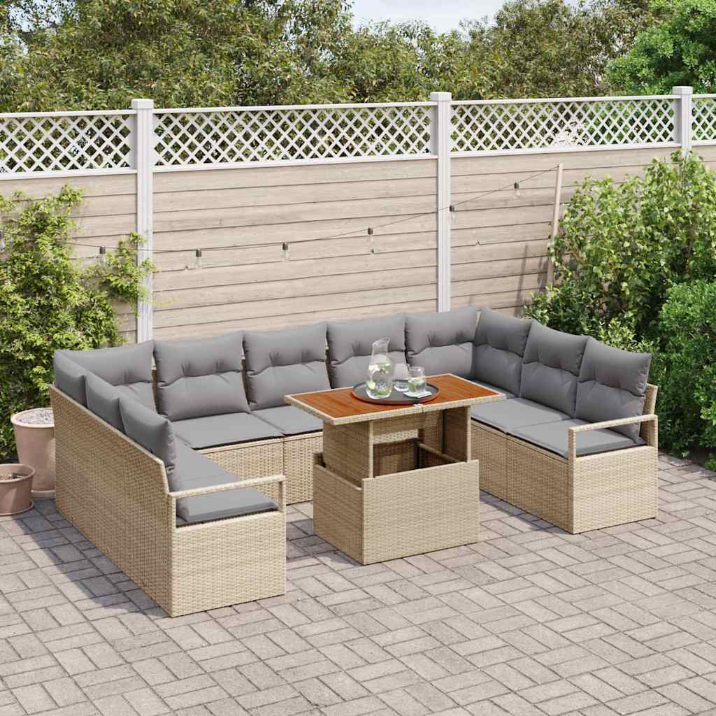Set Divano da Giardino 10 pcs Beige Poly Rattan