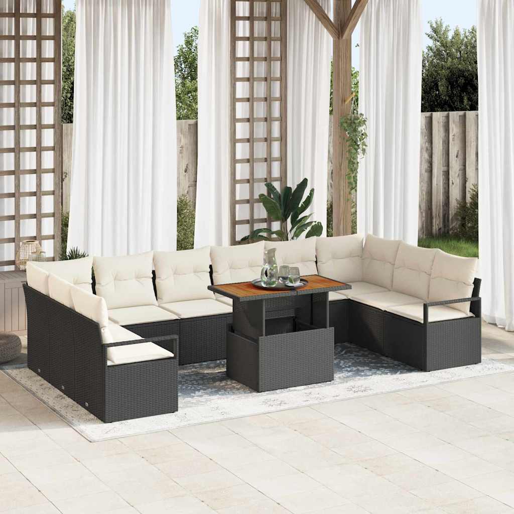 Set Divano da Giardino 11 pcs Nero Poly Rattan