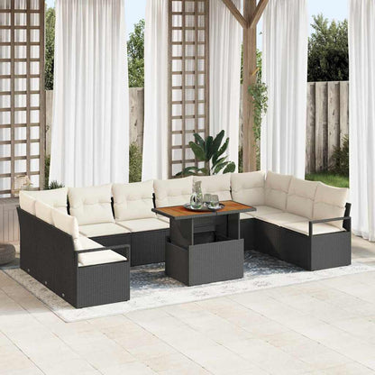 Set Divano da Giardino 11 pcs Nero Poly Rattan