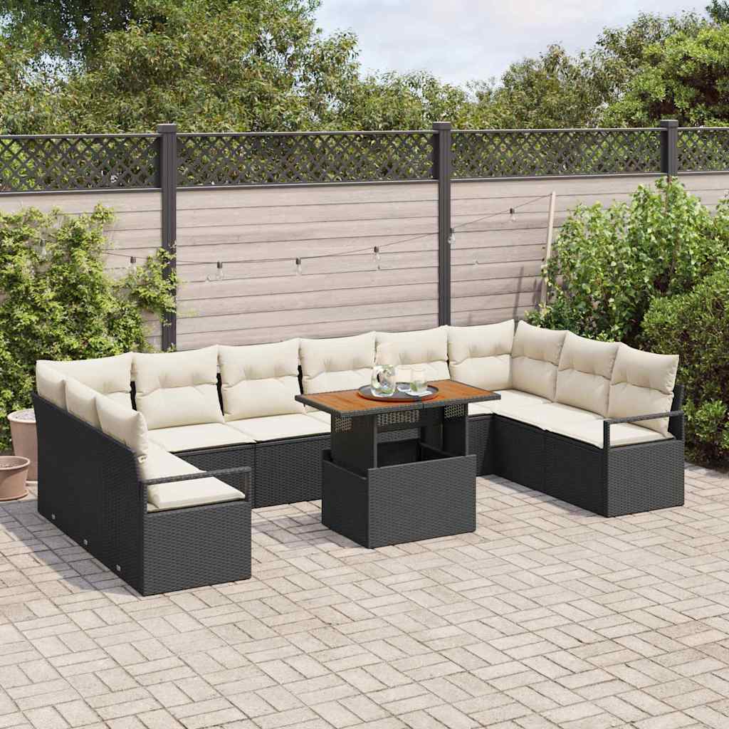Set Divano da Giardino 11 pcs Nero Poly Rattan