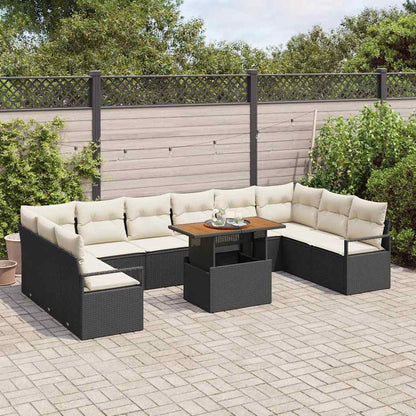 Set Divano da Giardino 11 pcs Nero Poly Rattan