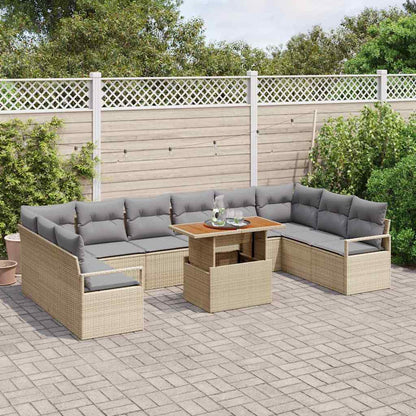 Set Divano da Giardino 11 pcs Beige Poly Rattan