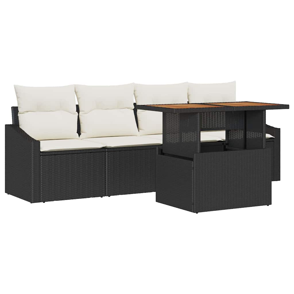 Set Divano da Giardino con archiviazione 5 pcs Nero Poly Rattan