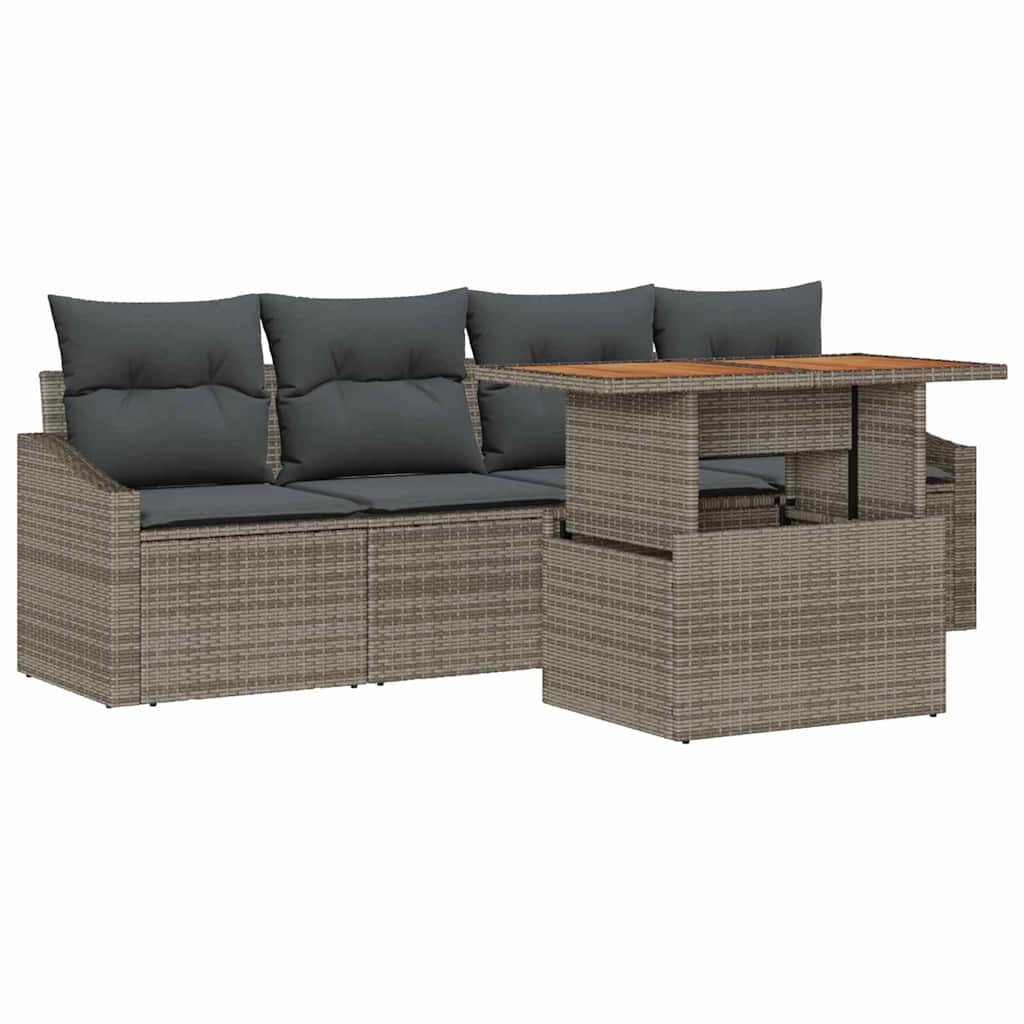 Set Divano da Giardino 5 pcs Grigio Poly Rattan