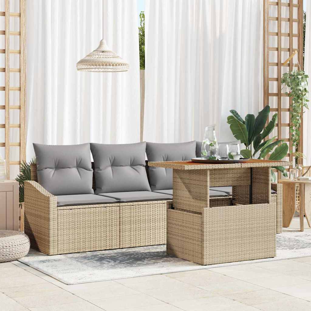 Set Divano da Giardino 5 pcs Beige Poly Rattan