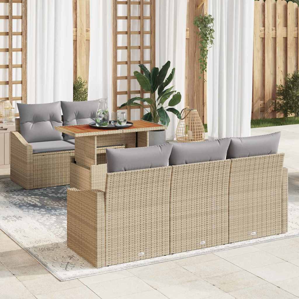Set Divano da Giardino 6 pcs Beige Poly Rattan