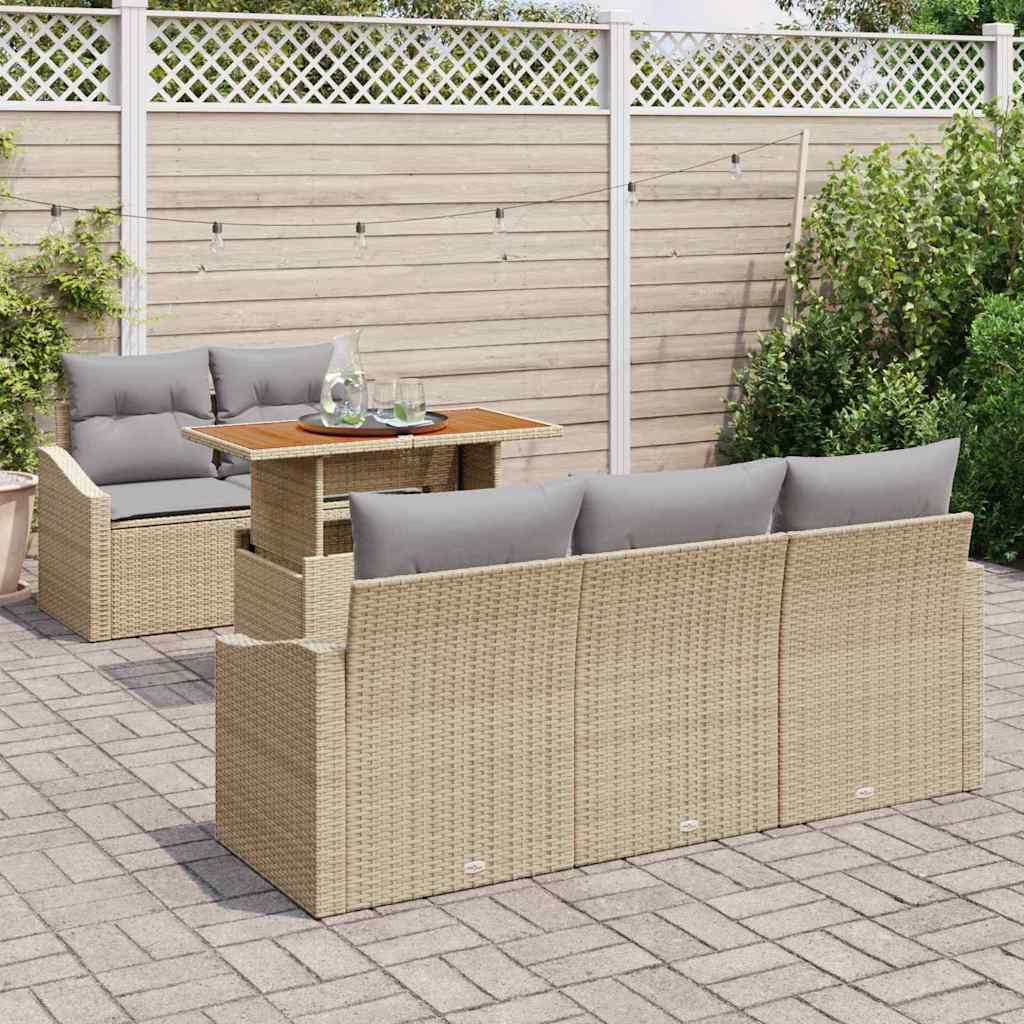 Set Divano da Giardino 6 pcs Beige Poly Rattan