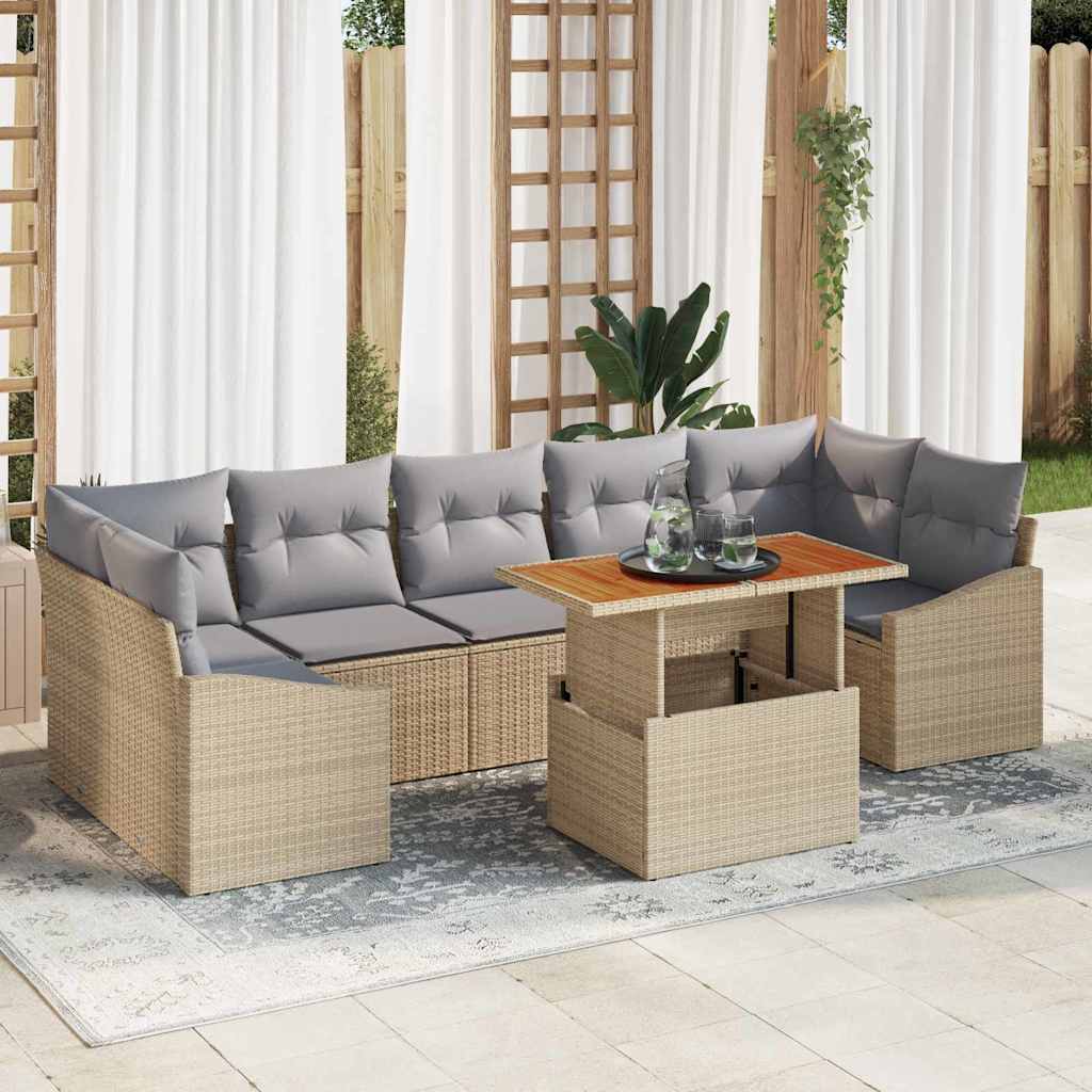 Set Divano da Giardino con cuscino 8 pcs Beige e Grigio Chiaro