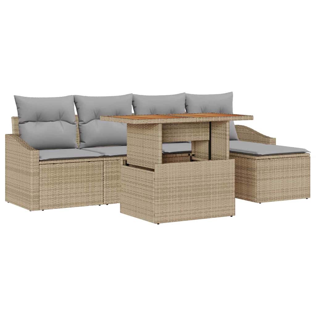 Set Divano da Giardino 6 pcs Beige Poly Rattan