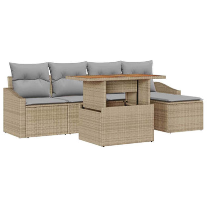 Set Divano da Giardino 6 pcs Beige Poly Rattan