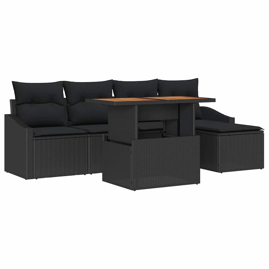Set Divano da Giardino con archiviazione 6 pcs Nero Poly Rattan