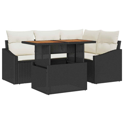 Set Divano da Giardino con archiviazione 5 pcs Nero Poly Rattan