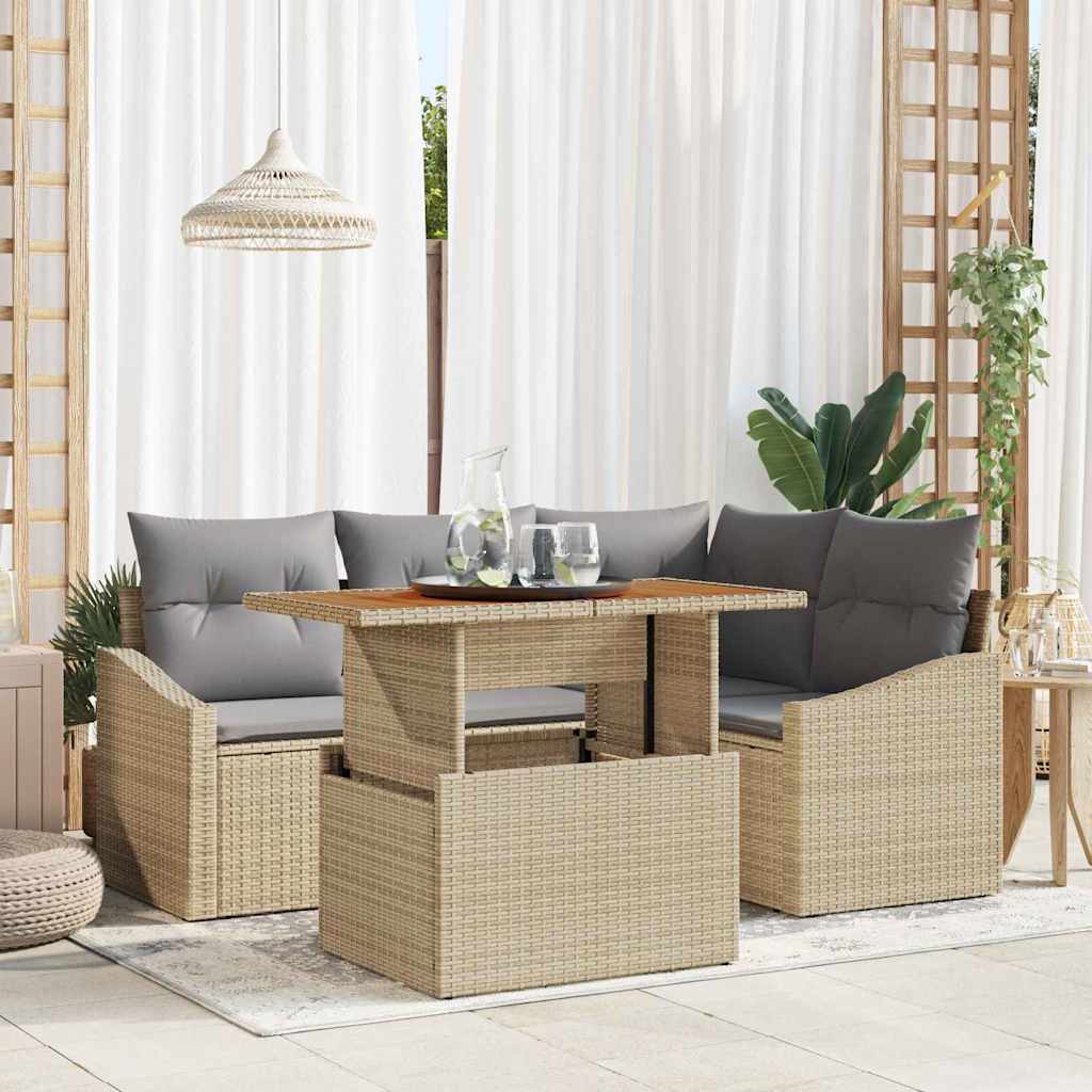 Set Divano da Giardino 5 pcs Beige Poly Rattan