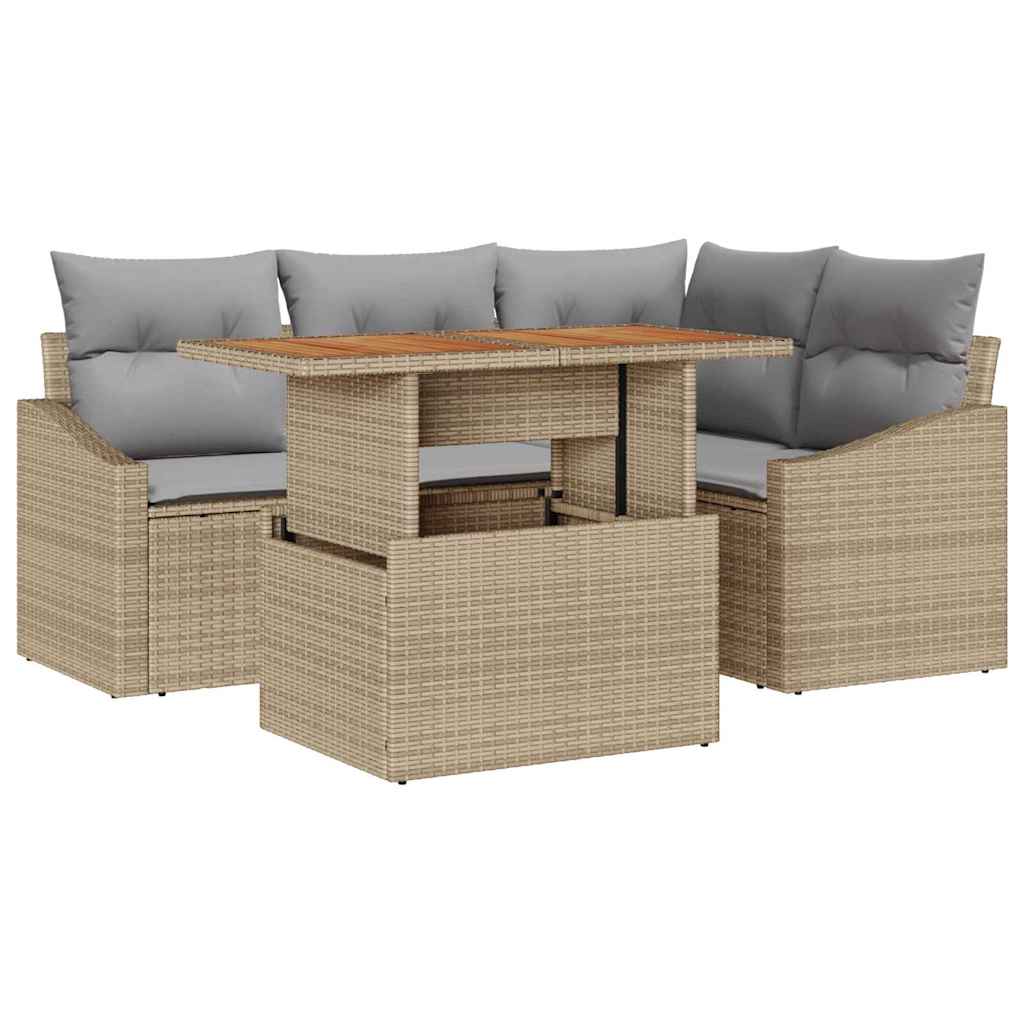 Set Divano da Giardino 5 pcs Beige Poly Rattan