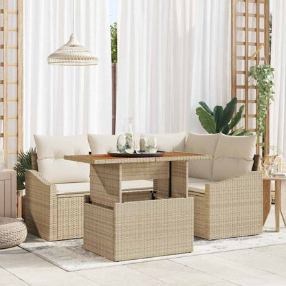 Set Divano da Giardino 5 pcs Beige Poly Rattan