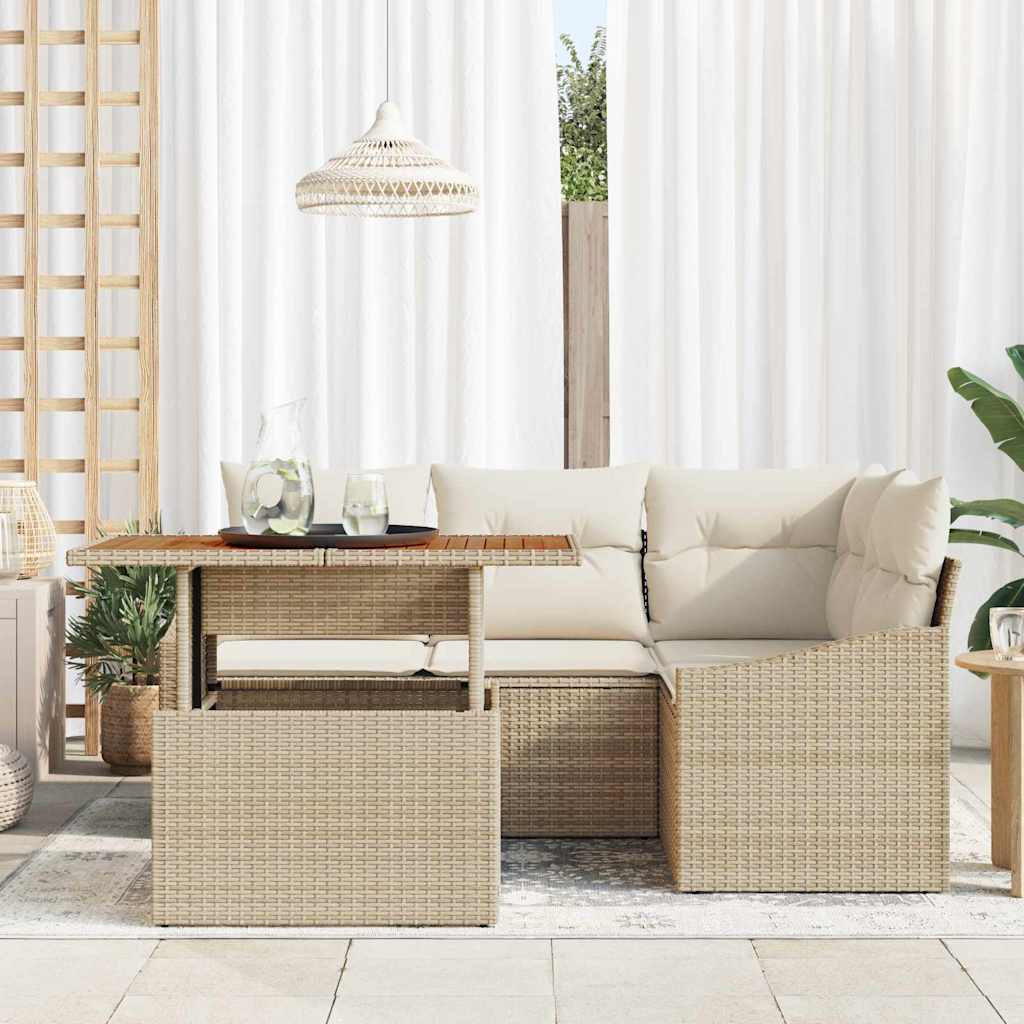 Set Divano da Giardino 5 pcs Beige Poly Rattan
