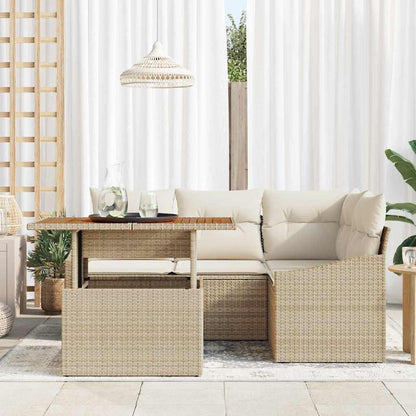 Set Divano da Giardino 5 pcs Beige Poly Rattan