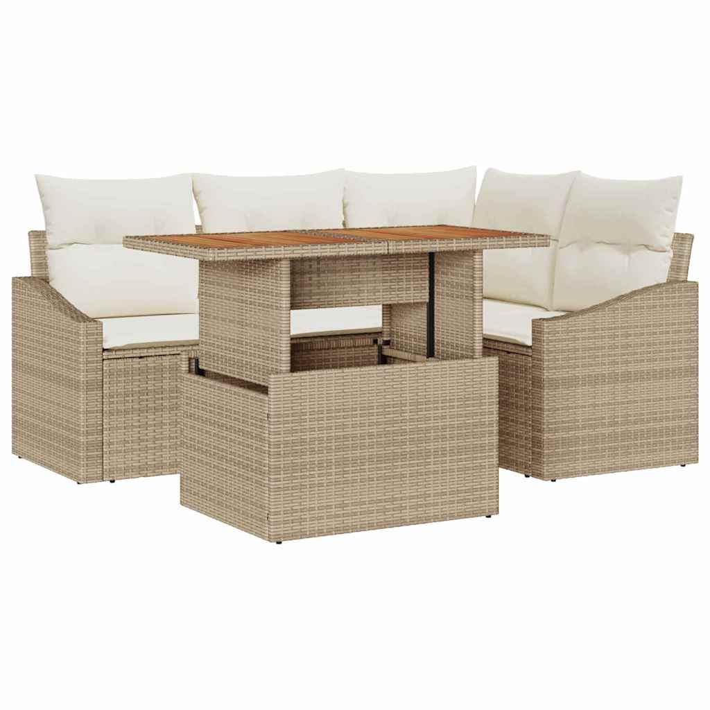 Set Divano da Giardino 5 pcs Beige Poly Rattan