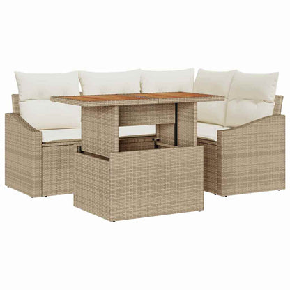 Set Divano da Giardino 5 pcs Beige Poly Rattan