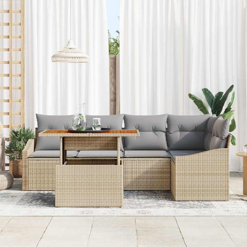 Set Divano da Giardino 6 pcs Beige Poly Rattan