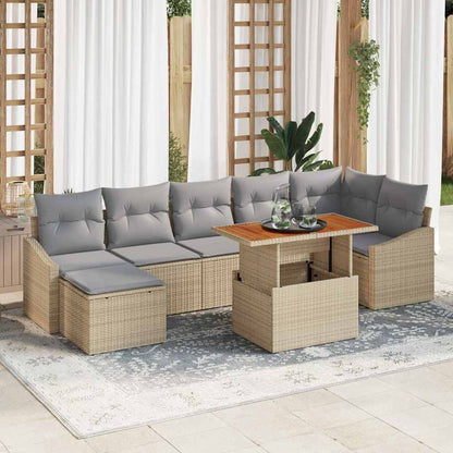 Set Divano da Giardino 8 pcs Beige Poly Rattan