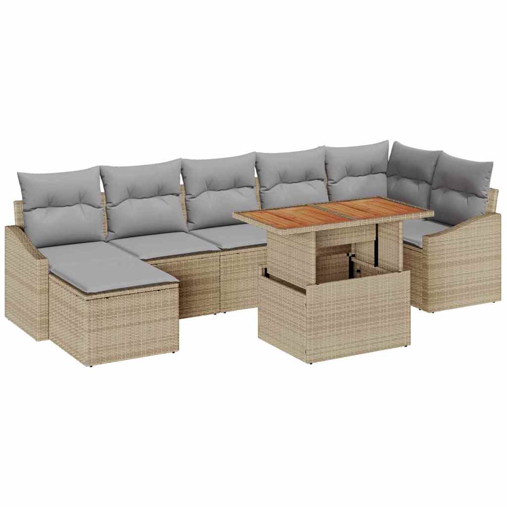 Set Divano da Giardino 8 pcs Beige Poly Rattan
