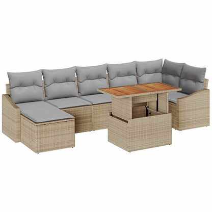Set Divano da Giardino 8 pcs Beige Poly Rattan