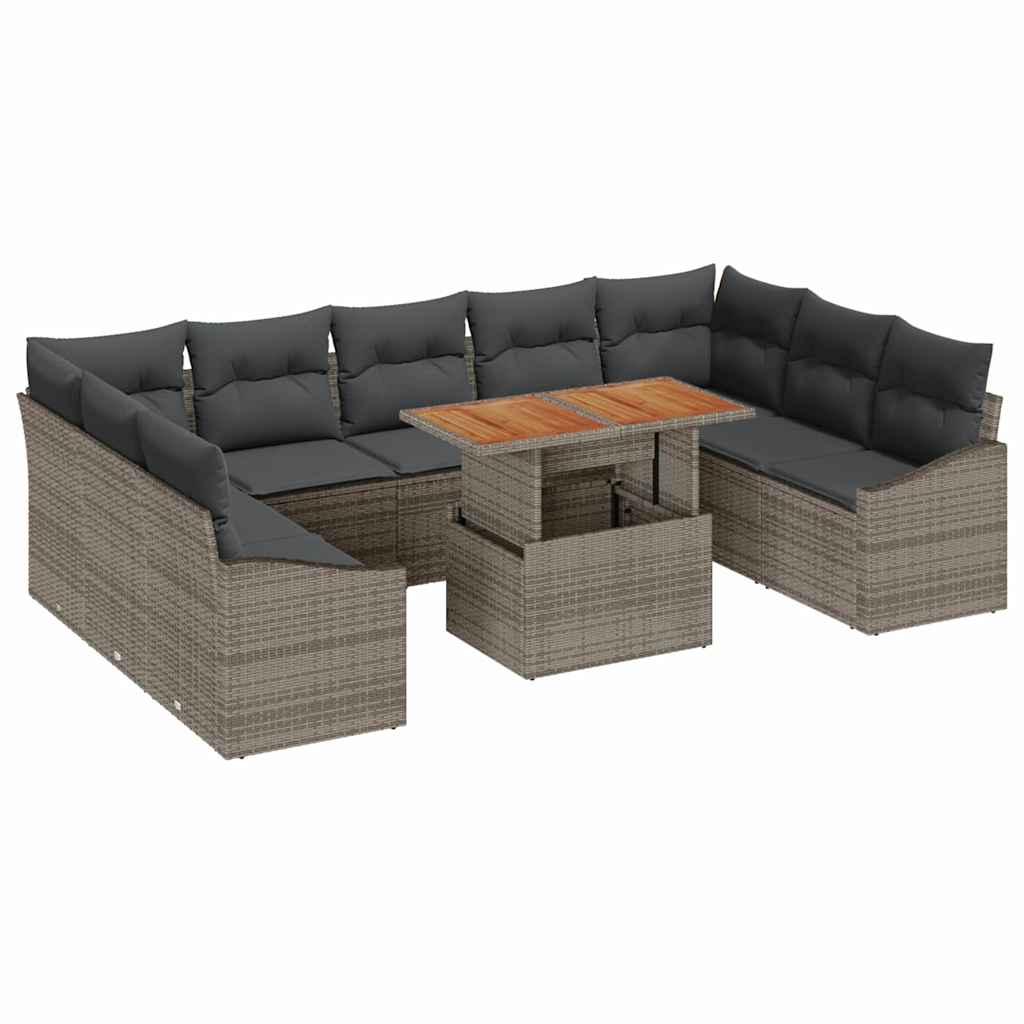 Set Divano da Giardino 10 pcs Grigio Poly Rattan