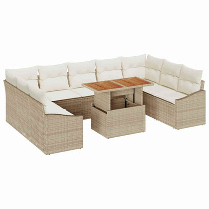 Set Divano da Giardino 10 pcs Beige Poly Rattan