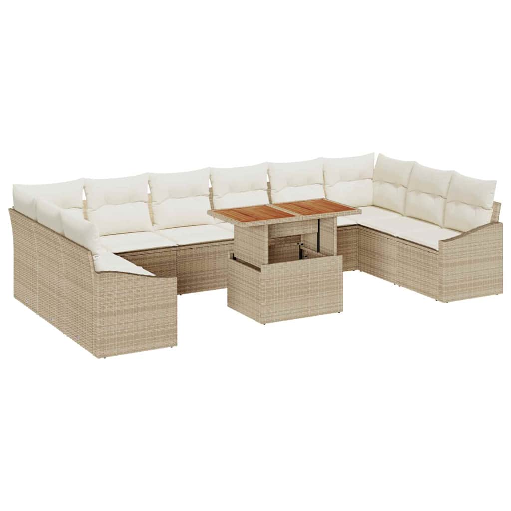 Set Divano da Giardino 11 pcs Beige Poly Rattan