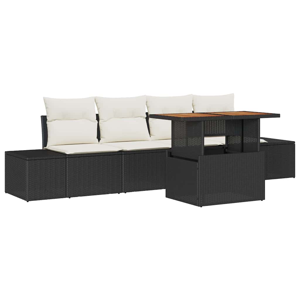 Set Divano da Giardino con archiviazione 5 pcs Nero Poly Rattan