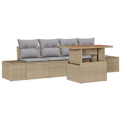 Set Divano da Giardino 5 pcs Beige Poly Rattan