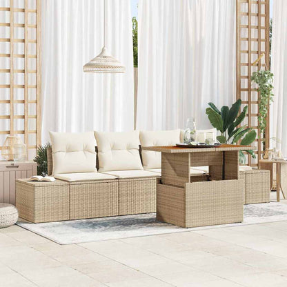 Set Divano da Giardino 5 pcs Beige Poly Rattan