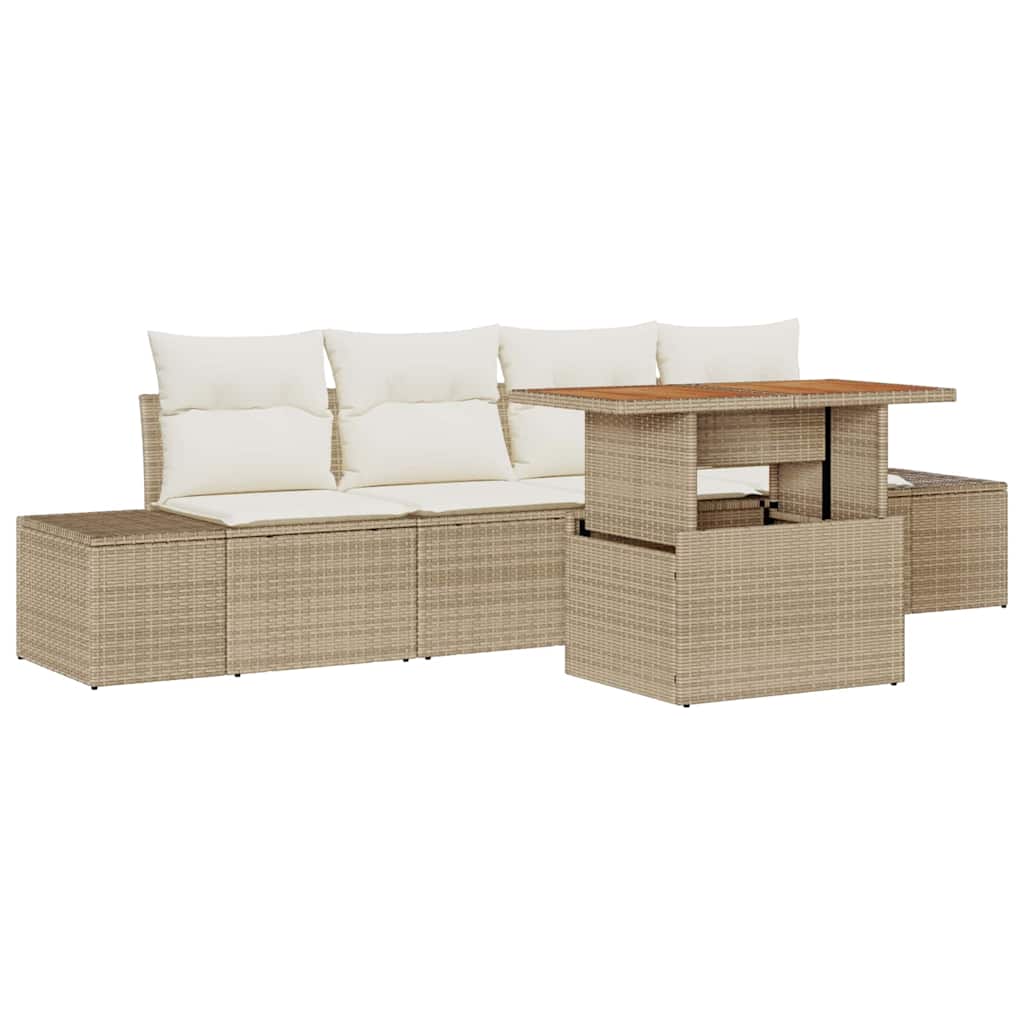 Set Divano da Giardino 5 pcs Beige Poly Rattan