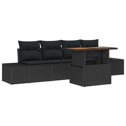 Set Divano da Giardino con archiviazione 5 pcs Nero Poly Rattan