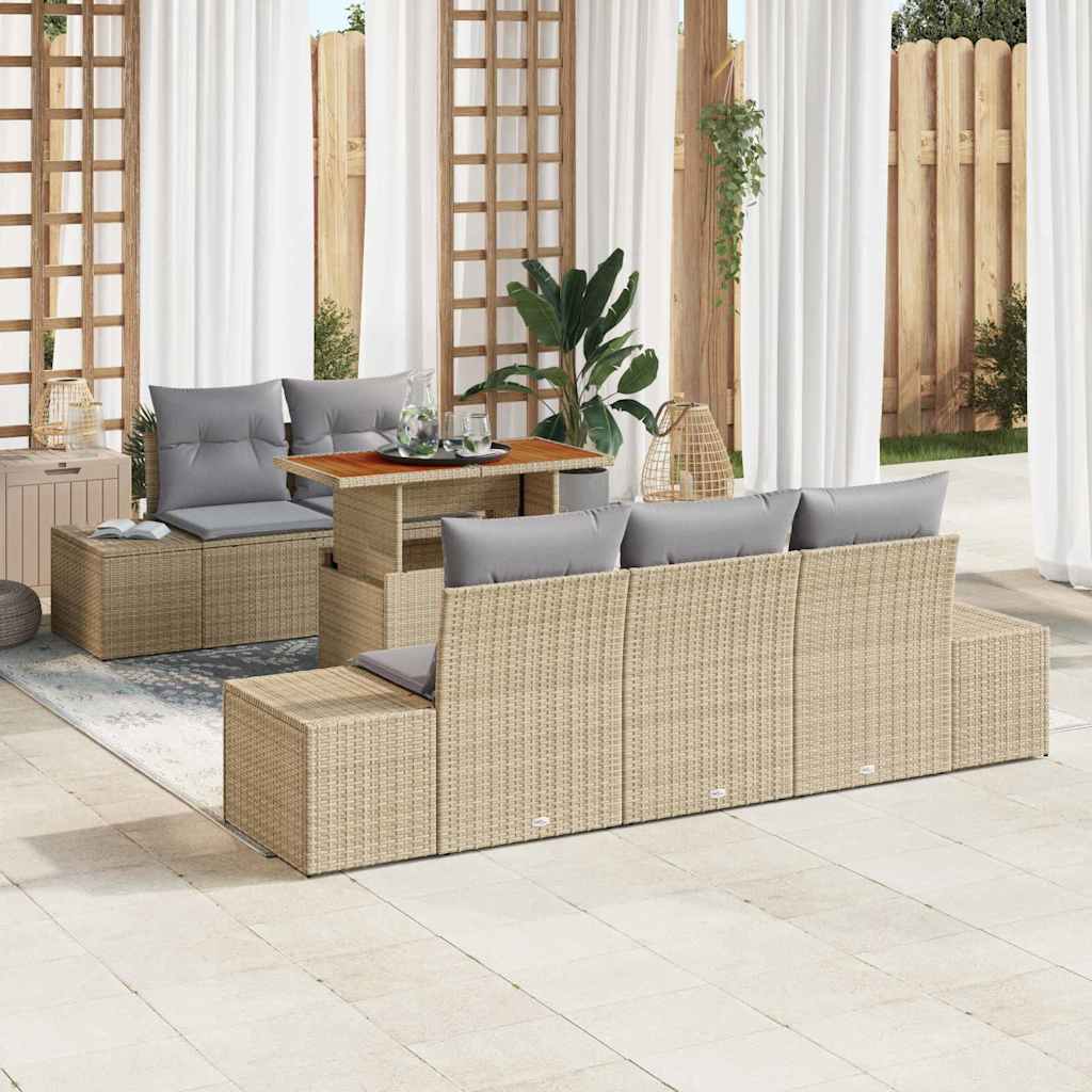 Set Divano da Giardino 6 pcs Beige Poly Rattan