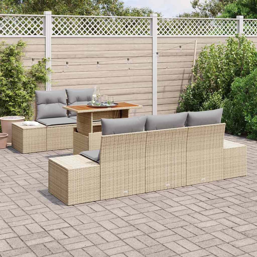 Set Divano da Giardino 6 pcs Beige Poly Rattan