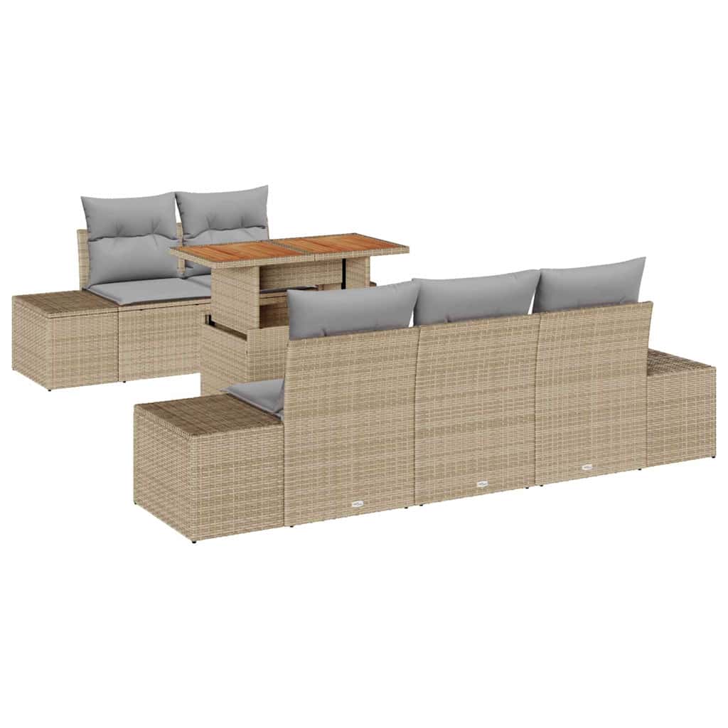 Set Divano da Giardino 6 pcs Beige Poly Rattan