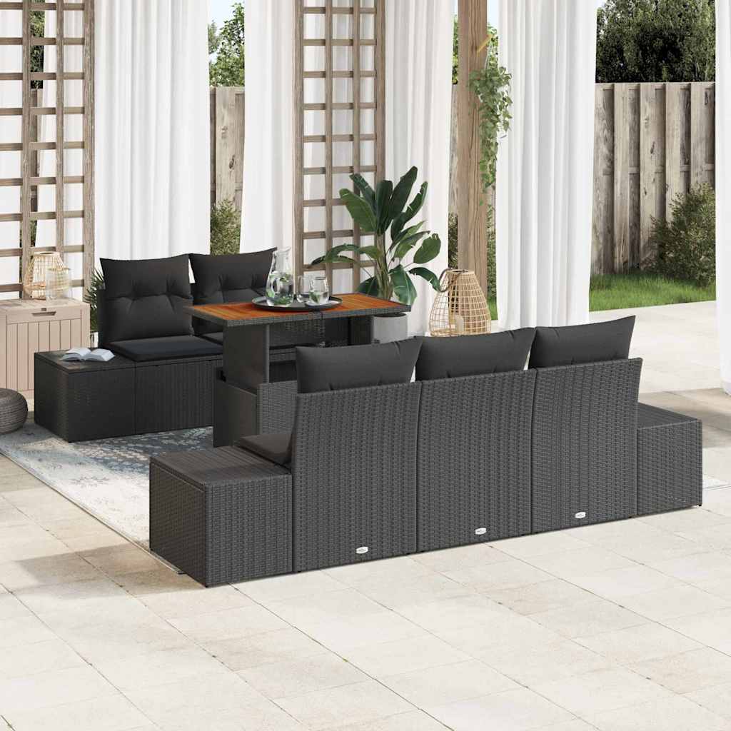 Set Divano da Giardino con archiviazione 6 pcs Nero Poly Rattan