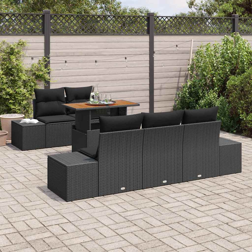 Set Divano da Giardino con archiviazione 6 pcs Nero Poly Rattan