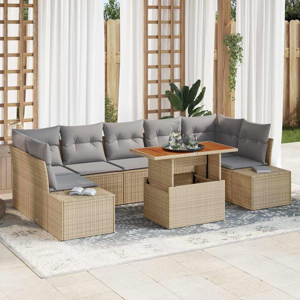 Set Divano da Giardino 8 pcs Beige Poly Rattan