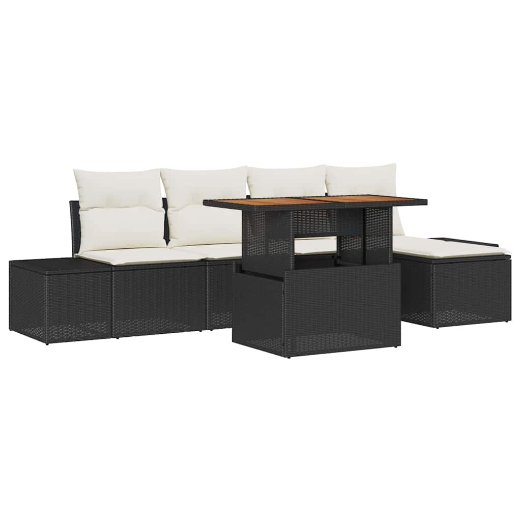 Set Divano da Giardino con archiviazione 6 pcs Nero Poly Rattan