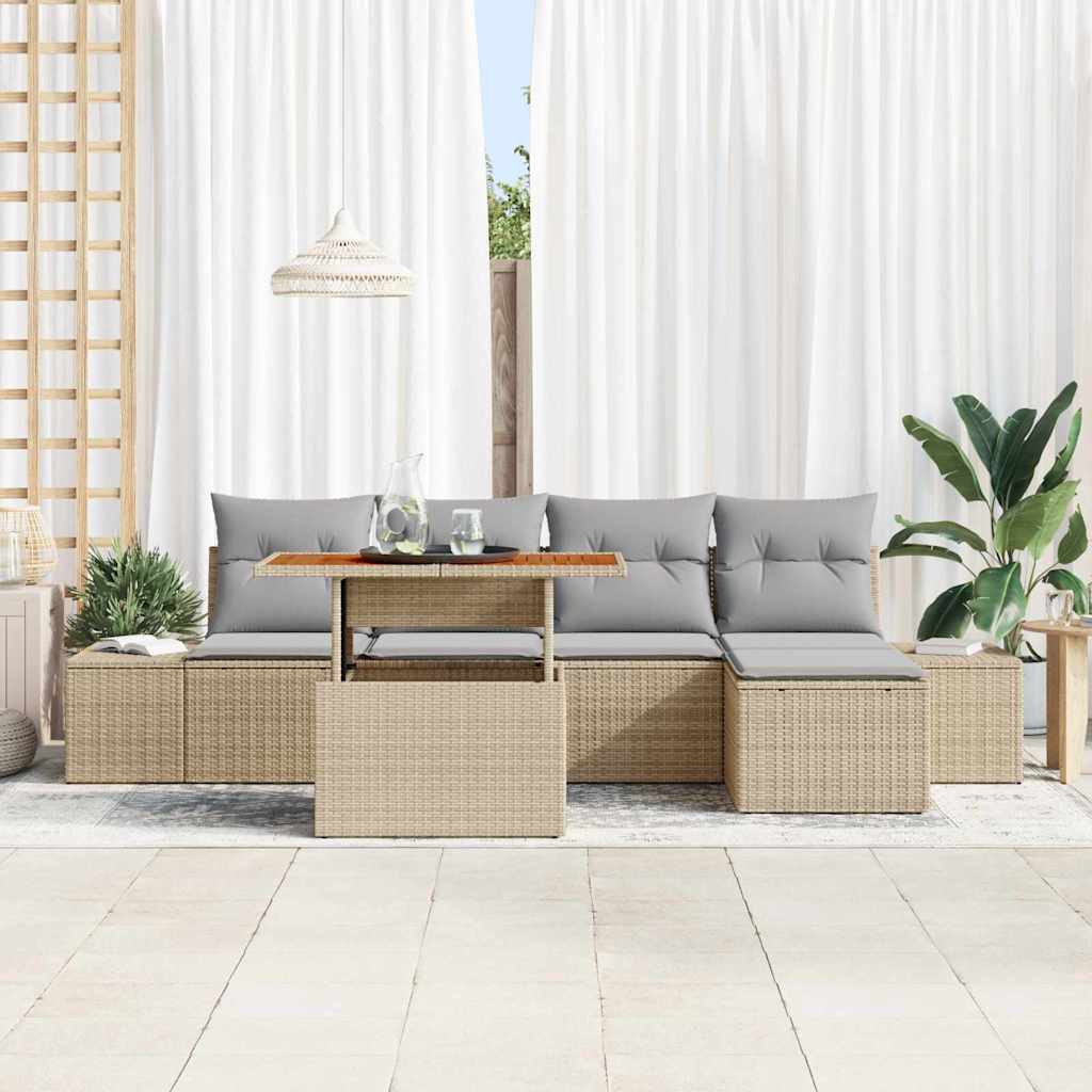 Set Divano da Giardino 6 pcs Beige Poly Rattan