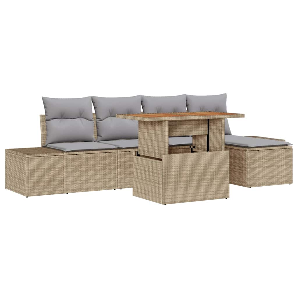 Set Divano da Giardino 6 pcs Beige Poly Rattan